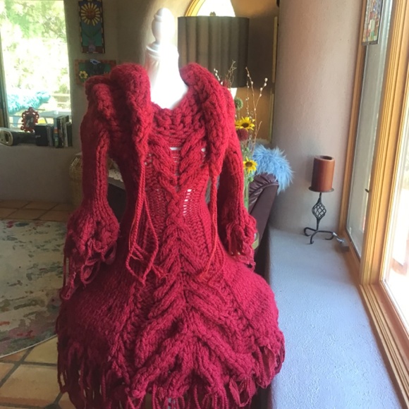 One of a Kind Hand Knit 🧶 Red Ridinghood Dress - Picture 2 of 10